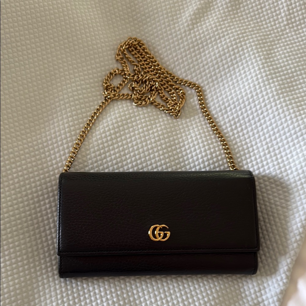 Gucci Black Leather Chain Wallet